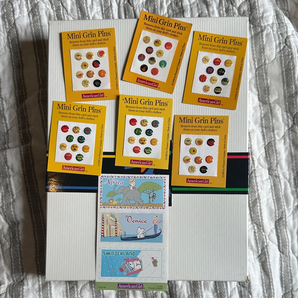 RETIRED: American Girl Mini Grin Pins and Coconut’s Travel Carrier Stickers Lot
